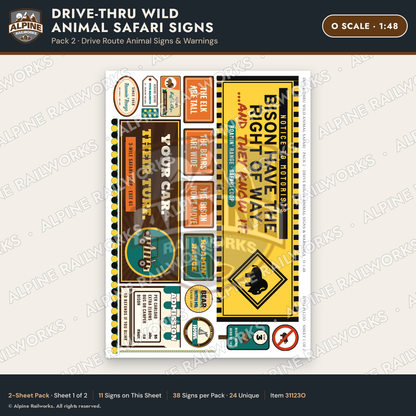Alpine Railworks 31123O O Scale Roadside Signs - Drive-Thru Safari
