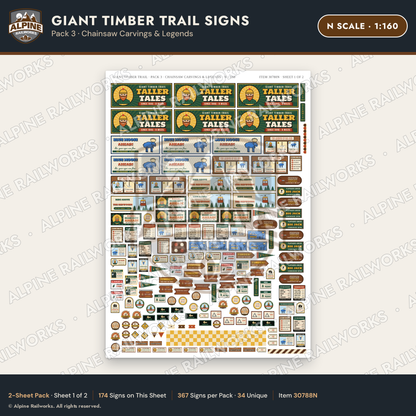 Alpine Railworks 30788N N Scale Roadside Signs - Lumberjack Redwoods