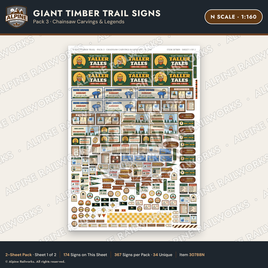 Alpine Railworks 30788N N Scale Roadside Signs - Lumberjack Redwoods