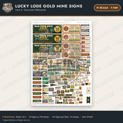 Alpine Railworks 31144N N Scale Roadside Signs - Gold Panning Mine