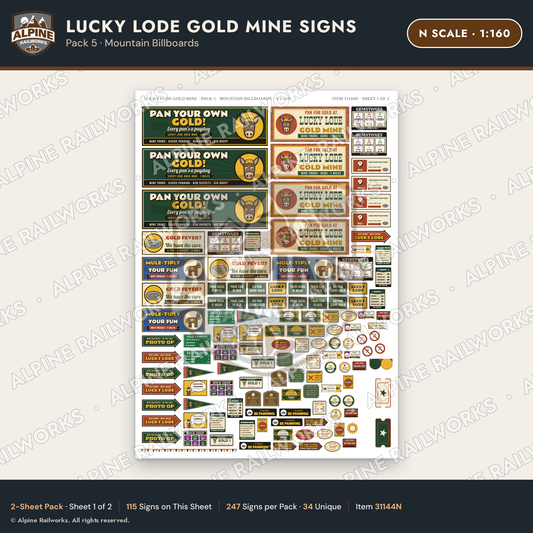Alpine Railworks 31144N N Scale Roadside Signs - Gold Panning Mine