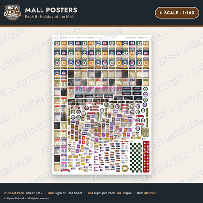 Alpine Railworks 30199N N Scale Mall Posters - Holiday at the Mall