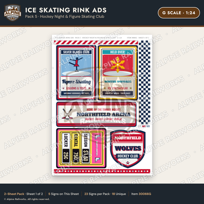Alpine Railworks 30066G G Scale Ice Skating Rink Ads - Hockey Night
