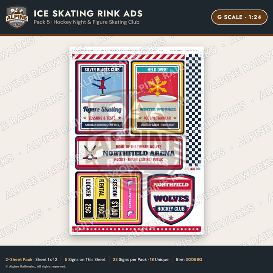 Alpine Railworks 30066G G Scale Ice Skating Rink Ads - Hockey Night