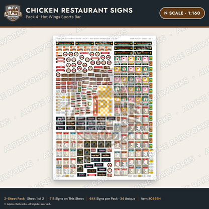 Alpine Railworks 30455N N Scale Chicken Restaurant Signs