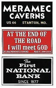 Blair Line 2252 HO Scale Barn Sign Decals -- Set #3 - Meramec Caverns, Will Meet God, First National Bank