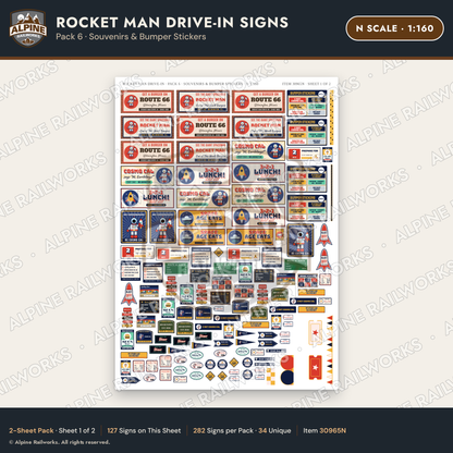 Alpine Railworks 30965N N Scale Roadside Signs - Spaceman Drive-In