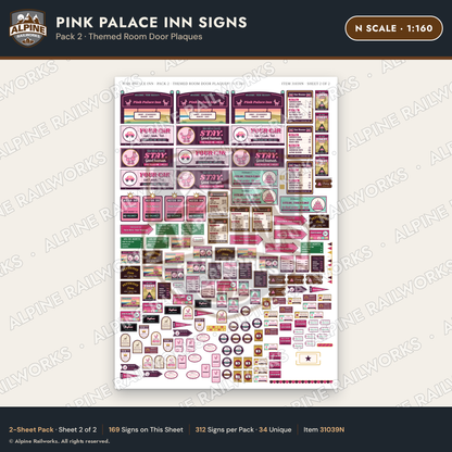 Alpine Railworks 31039N N Scale Roadside Signs - Pink Themed Motel