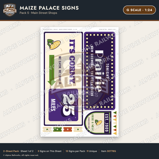 Alpine Railworks 30778G G Scale Roadside Signs - Corn Palace