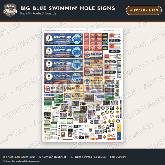 Alpine Railworks 30958N N Scale Roadside Attraction Signs - Blue Whale
