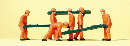 Preiser 14036 HO Scale Railroad Personnel Track Workers w/Ties pkg(6)