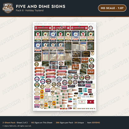 Alpine Railworks 30115HO HO Scale Five and Dime Signs