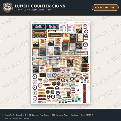 Alpine Railworks 30107HO HO Scale Lunch Counter Signs