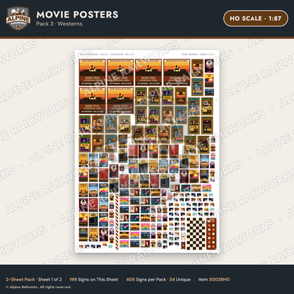 Alpine Railworks 30028HO HO Scale Movie Posters - Westerns
