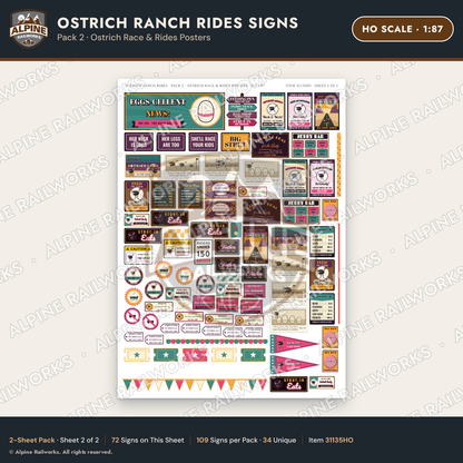 Alpine Railworks 31135HO HO Scale Roadside Signs - Ostrich Farm
