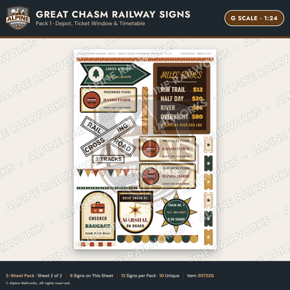 Alpine Railworks 30722G G Scale Tourist Signs - Canyon Railway - Depot