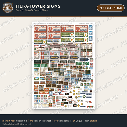 Alpine Railworks 31052N N Scale Roadside Signs - Leaning Tower