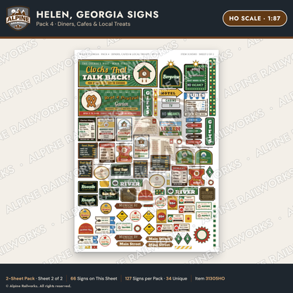 Alpine Railworks 31305HO HO Scale Helen GA Signs - Diners & Cafes