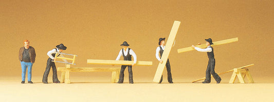 Preiser 10376 HO Scale Carpenters & Accessories pkg(5)
