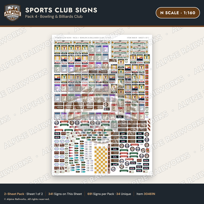 Alpine Railworks 30461N N Scale Sports Club Signs - Bowling