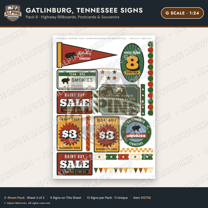 Alpine Railworks 31271G G Scale Gatlinburg TN Signs - Billboards