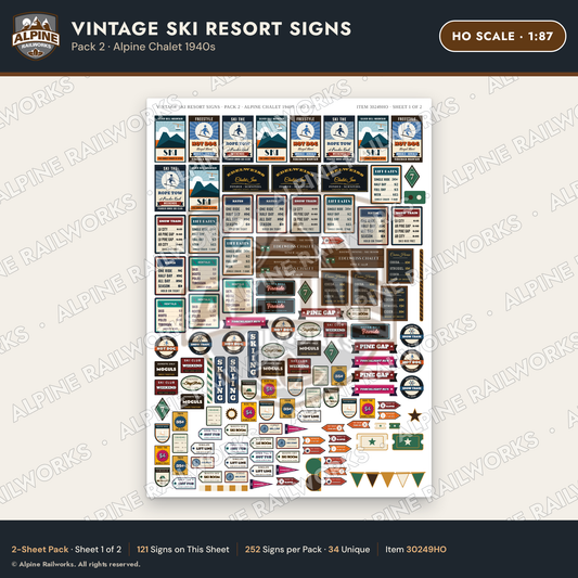 Alpine Railworks 30249HO HO Scale Vintage Ski Resort Signs
