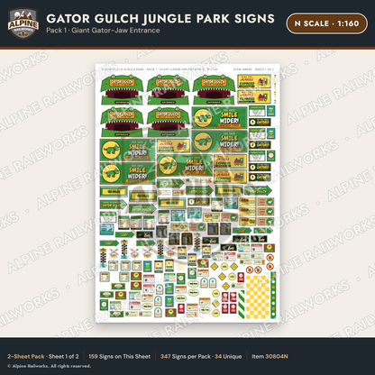 Alpine Railworks 30804N N Scale Roadside Signs - Alligator Park