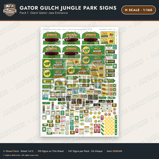 Alpine Railworks 30804N N Scale Roadside Signs - Alligator Park