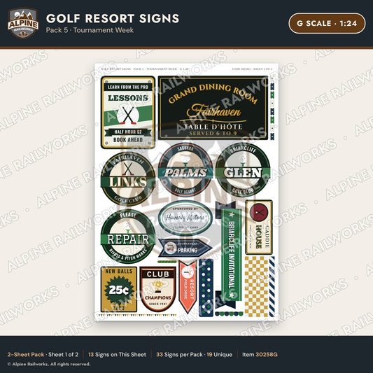 Alpine Railworks 30258G G Scale Golf Resort Signs - Tournament Week