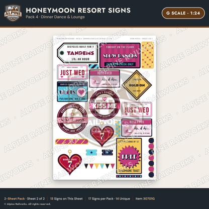 Alpine Railworks 30701G G Scale Honeymoon Resort Signs - Dinner Dance