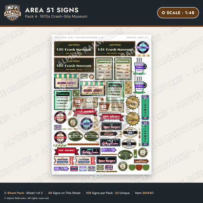 Alpine Railworks 30143O O Scale Area 51 Signs - Crash-Site Museum