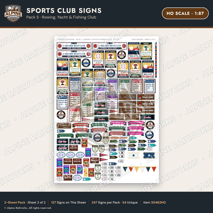 Alpine Railworks 30462HO HO Scale Sports Club Signs - Rowing & Yacht