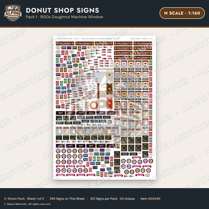 Alpine Railworks 30434N N Scale Donut Shop Signs