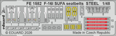 Eduard FE1582 1/48 Zoom Set F-16I SUFA Seatbelts STEEL for GREAT WALL