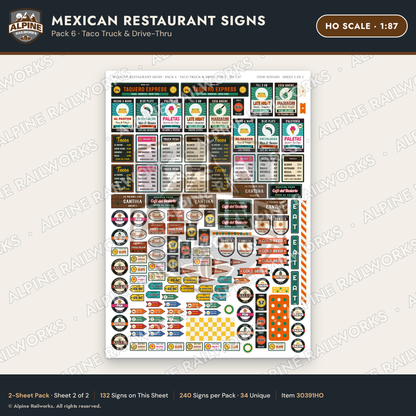 Alpine Railworks 30391HO HO Scale Mexican Restaurant Signs