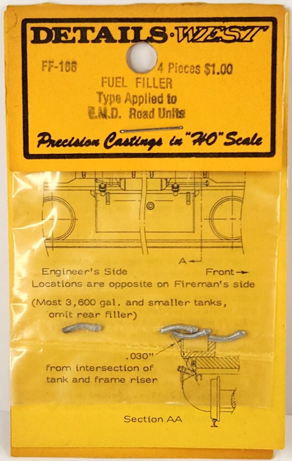Details West FF-166 HO Scale Fuel Fillers -- EMD Road Units pkg(4)