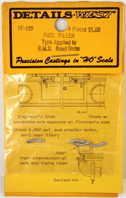 Details West FF-166 HO Scale Fuel Fillers -- EMD Road Units pkg(4)