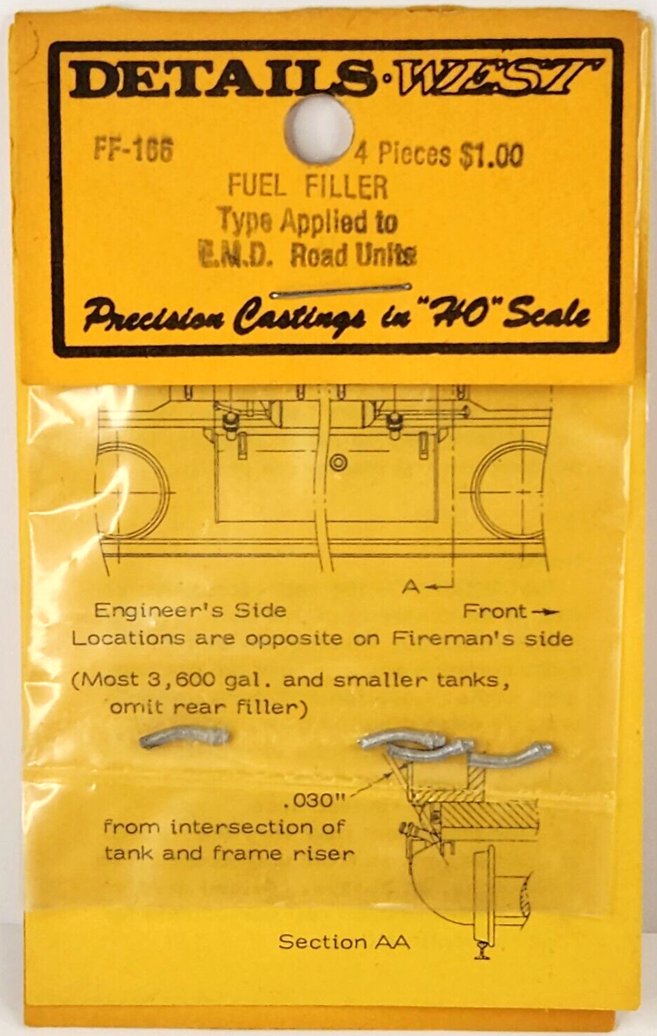Details West 166 HO Scale Fuel Fillers -- EMD Road Units pkg(4)