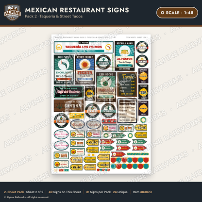 Alpine Railworks 30387O O Scale Mexican Restaurant Signs - Taqueria