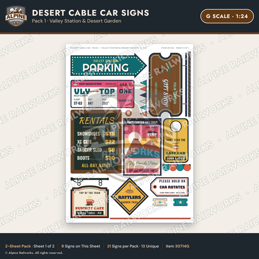 Alpine Railworks 30714G G Scale Tourist Signs - Desert Cable Car