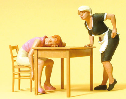 Preiser 45145 G Scale Pedestrians Sleeping Guest At Table & Waitress