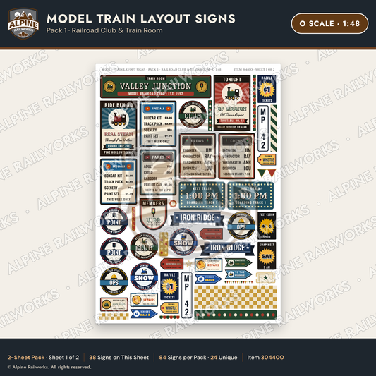 Alpine Railworks 30440O O Scale Model Train Layout Signs