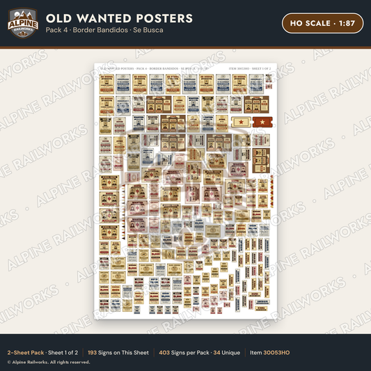 Alpine Railworks 30053HO HO Scale Old Wanted Posters - Border Bandidos
