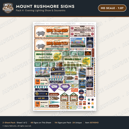 Alpine Railworks 30745HO HO Scale Tourist Signs - Mount Rushmore