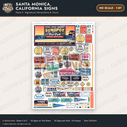 Alpine Railworks 31252HO HO Scale Santa Monica CA Signs - Attractions