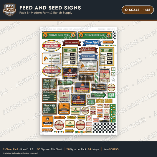 Alpine Railworks 30025O O Scale Feed and Seed Signs - Modern Farm
