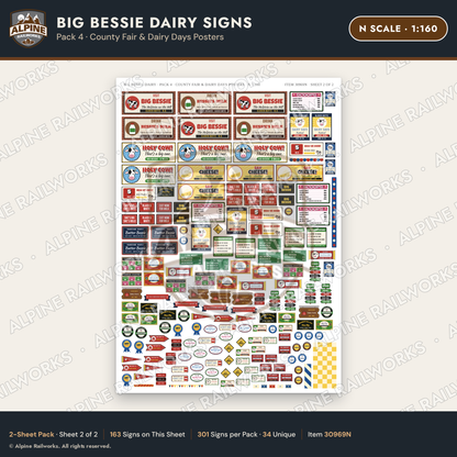 Alpine Railworks 30969N N Scale Roadside Signs - Giant Cow Dairy