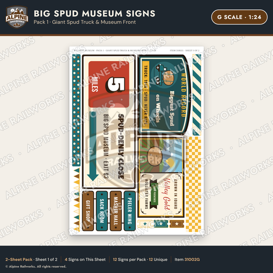 Alpine Railworks 31002G G Scale Roadside Signs - Potato Museum