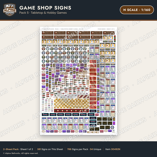 Alpine Railworks 30492N N Scale Game Shop Signs - Tabletop