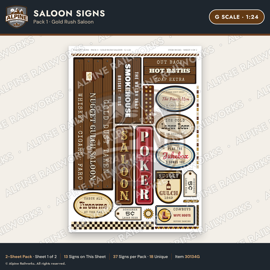 Alpine Railworks 30134G G Scale Saloon Signs - Gold Rush Saloon